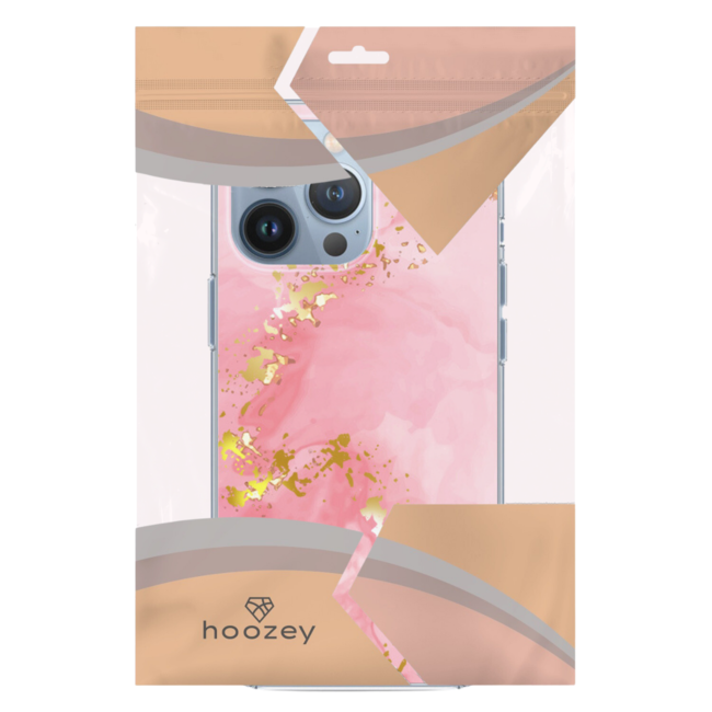 Hoozey - Hoesje geschikt voor Apple iPhone 15 Pro Max - Watercolor print - Roze / Goud