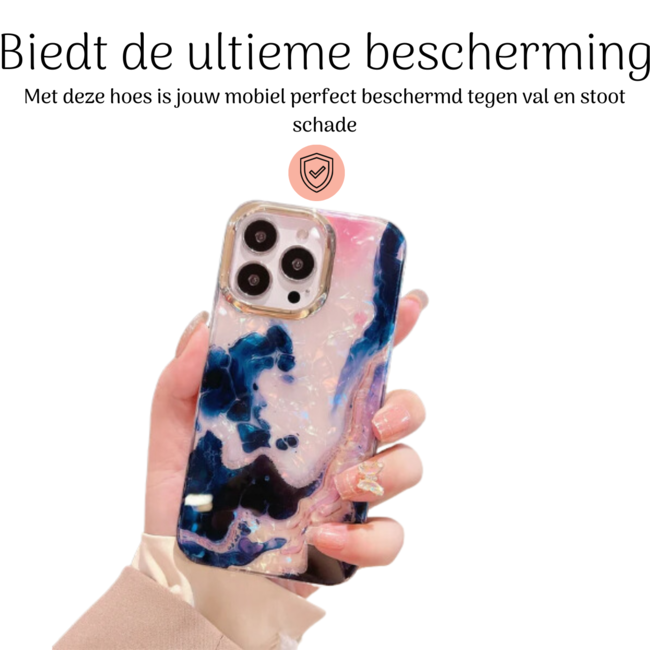 Hoozey - Hoesje geschikt voor Apple iPhone 15 Pro - Pearl Case - Donker Blauw / Roze