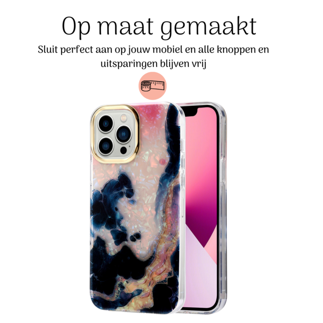 Hoozey - Hoesje geschikt voor Apple iPhone 15 Pro - Pearl Case - Donker Blauw / Roze