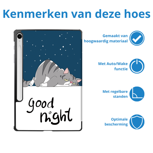 Case2go - Tablet hoes geschikt voor Samsung Galaxy Tab S9 FE / Galaxy Tab 10 FE / Galaxy Tab S10 Lite - 10.9 Inch - Tri-fold Case - Goodnight