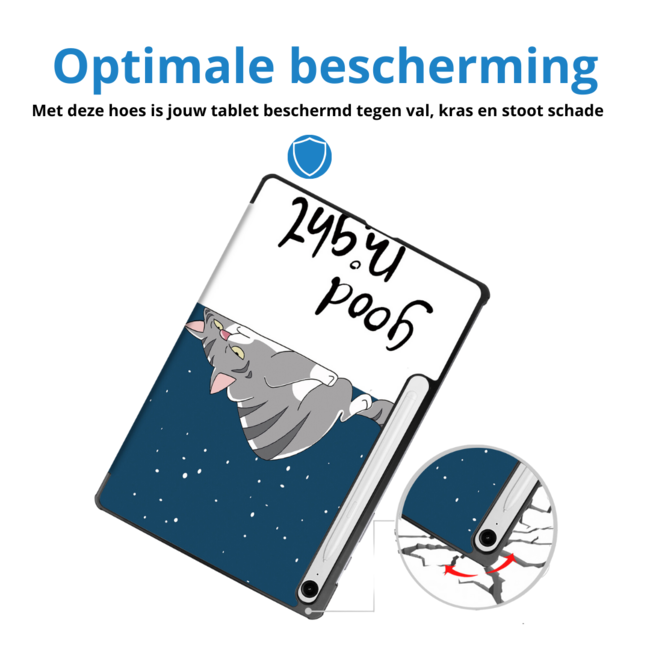 Case2go - Tablet hoes geschikt voor Samsung Galaxy Tab S9 FE / Galaxy Tab 10 FE / Galaxy Tab S10 Lite - 10.9 Inch - Tri-fold Case - Goodnight