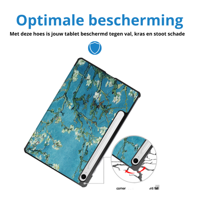 Case2go - Tablet hoes geschikt voor Samsung Galaxy Tab S9 FE / Galaxy Tab 10 FE / Galaxy Tab S10 Lite - 10.9 Inch - Tri-fold Case - Witte Bloesem