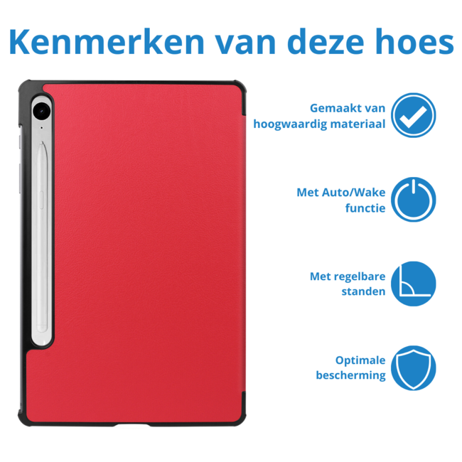 Case2go - Tablet hoes geschikt voor Samsung Galaxy Tab S9 FE / Galaxy Tab 10 FE / Galaxy Tab S10 Lite - 10.9 Inch - Tri-fold Case - Rood