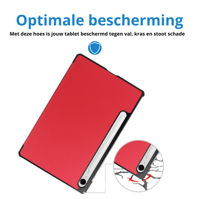 Case2go - Tablet hoes geschikt voor Samsung Galaxy Tab S9 FE / Galaxy Tab 10 FE / Galaxy Tab S10 Lite - 10.9 Inch - Tri-fold Case - Rood