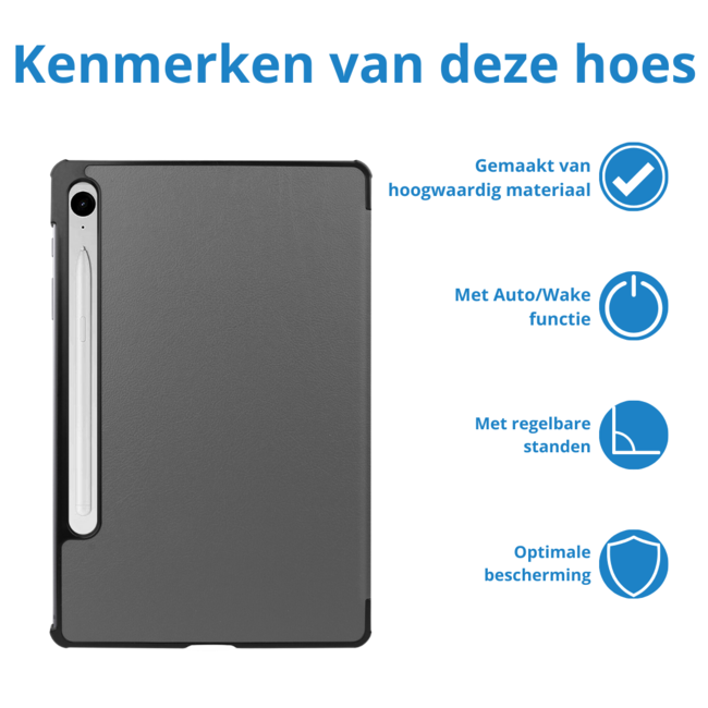 Case2go - Tablet hoes geschikt voor Samsung Galaxy Tab S9 FE / Galaxy Tab 10 FE / Galaxy Tab S10 Lite - 10.9 Inch - Tri-fold Case - Grijs