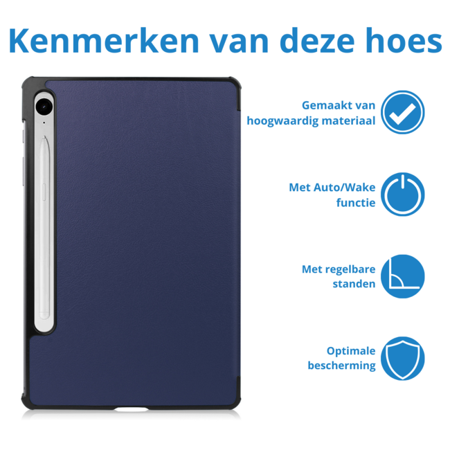 Case2go - Tablet hoes geschikt voor Samsung Galaxy Tab S9 FE Plus (2023) - Tri-fold Case - Donker Blauw
