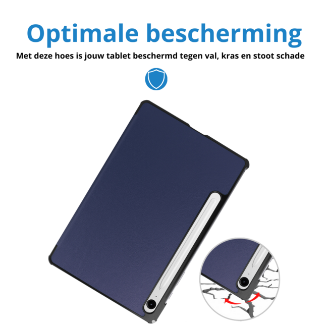 Case2go - Tablet hoes geschikt voor Samsung Galaxy Tab S9 FE Plus (2023) - Tri-fold Case - Donker Blauw