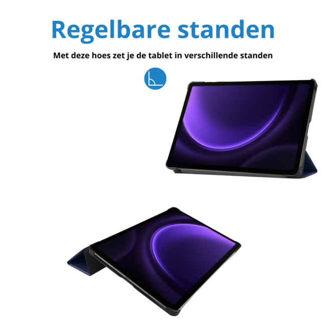 Case2go - Tablet hoes geschikt voor Samsung Galaxy Tab S9 FE Plus (2023) - Tri-fold Case - Donker Blauw