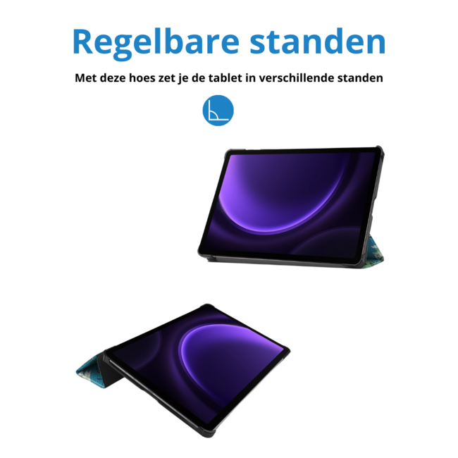 Case2go - Tablet hoes geschikt voor Samsung Galaxy Tab S9 FE Plus (2023) - Tri-fold Case - Witte Bloesem