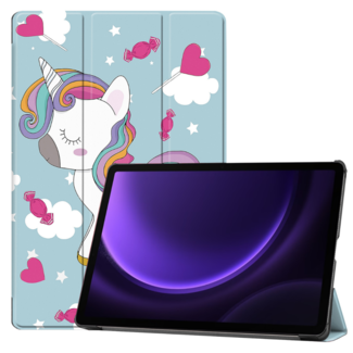 Case2go Case2go - Tablet hoes geschikt voor Samsung Galaxy Tab S9 FE Plus (2023) - Tri-fold Case - Eenhoorn