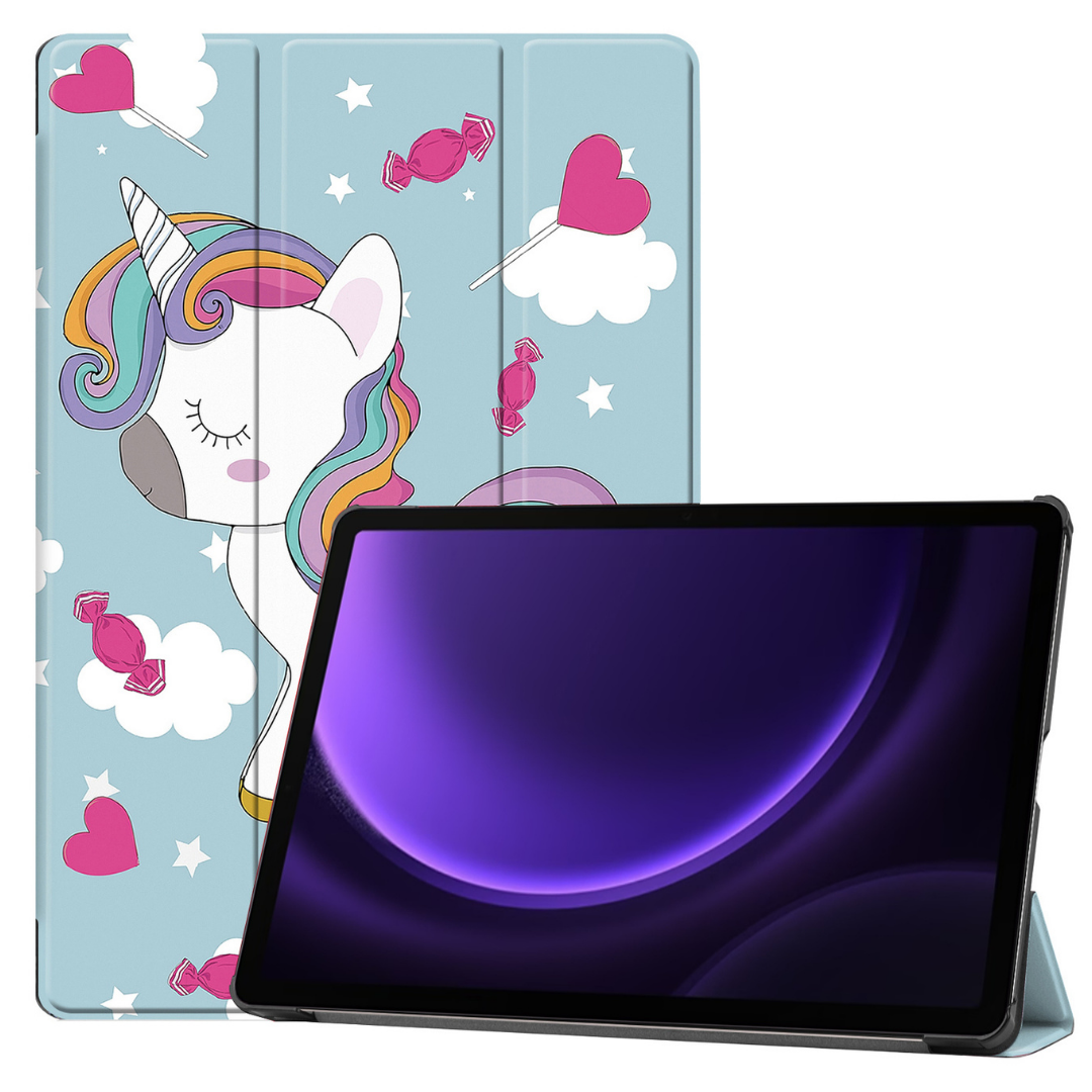 Case2go - Tablet hoes geschikt voor Samsung Galaxy Tab S9 FE Plus (2023) - Tri-fold Case - Eenhoorn afbeelding