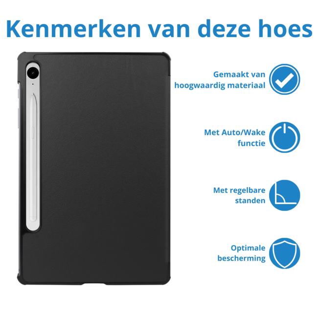 Case2go - Tablet hoes geschikt voor Samsung Galaxy Tab S9 FE Plus (2023) - Tri-fold Case - Zwart