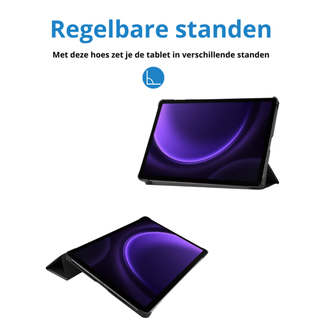 Case2go - Tablet hoes geschikt voor Samsung Galaxy Tab S9 FE Plus (2023) - Tri-fold Case - Zwart