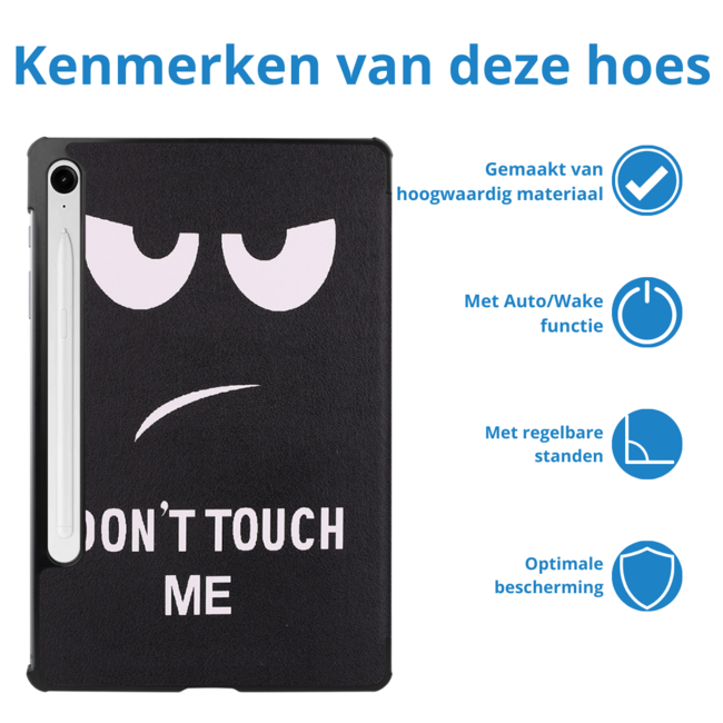 Case2go - Tablet hoes geschikt voor Samsung Galaxy Tab S9 FE Plus (2023) - Tri-fold Case - Don't Touch Me
