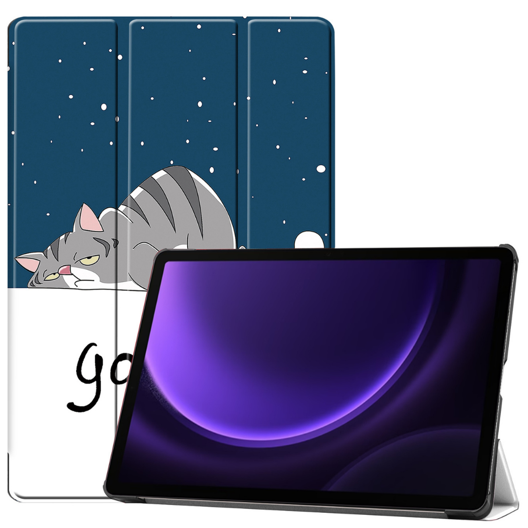Case2go - Tablet hoes geschikt voor Samsung Galaxy Tab S9 FE Plus (2023) - Tri-fold Case - Goodnight afbeelding