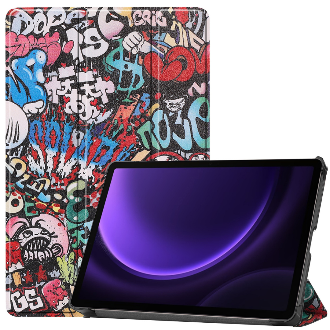 Case2go - Tablet hoes geschikt voor Samsung Galaxy Tab S9 FE Plus (2023) - Tri-fold Case - Graffiti afbeelding