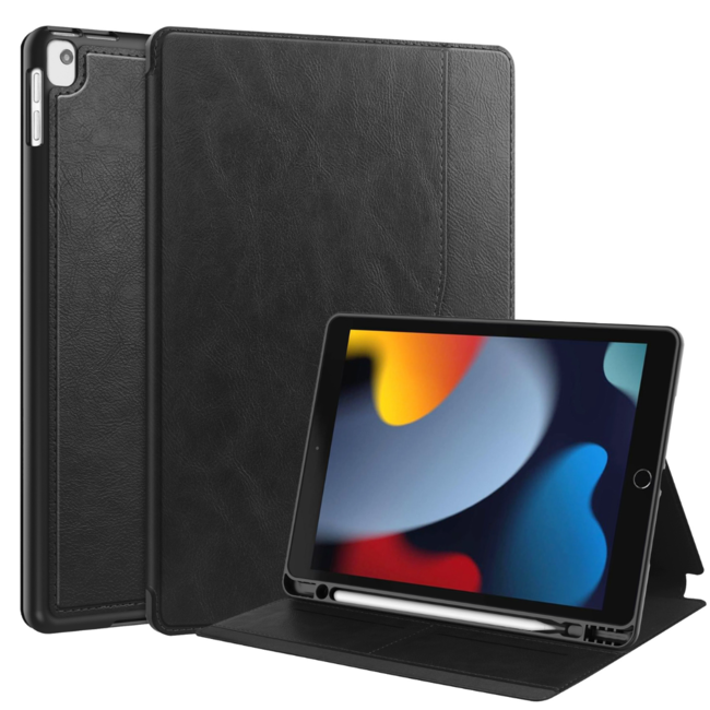 Case2go - Tablet hoes geschikt voor Apple iPad 10.2 (2021/2020/2019) - Business Wallet Book Case - Auto Wake/Sleep functie - Zwart