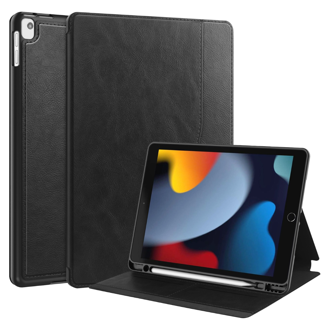 Case2go - Tablet hoes geschikt voor Apple iPad 10.2 (2021/2020/2019) - Business Wallet Book Case - Auto Wake/Sleep functie - Zwart afbeelding