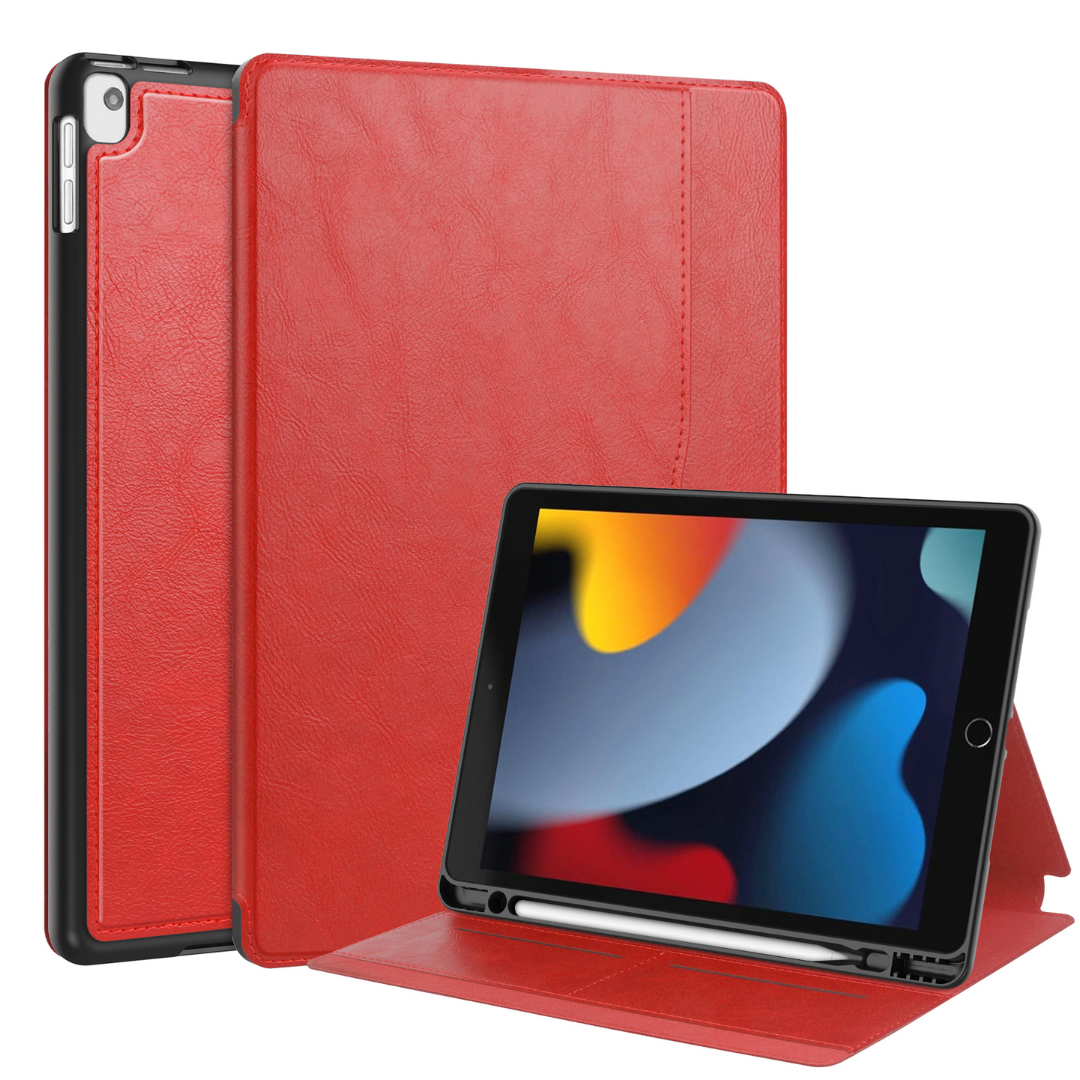 Case2go - Tablet hoes geschikt voor Apple iPad 10.2 (2021/2020/2019) - Business Wallet Book Case - Auto Wake/Sleep functie - Rood afbeelding