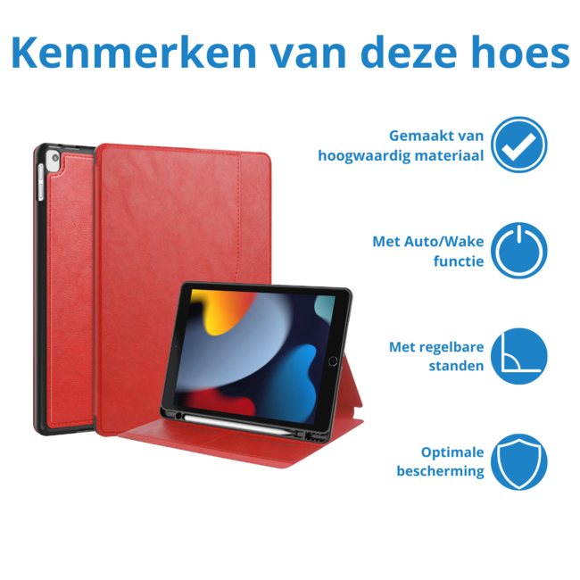 Case2go - Tablet hoes geschikt voor Apple iPad 10.2 (2021/2020/2019) - Business Wallet Book Case - Auto Wake/Sleep functie - Rood