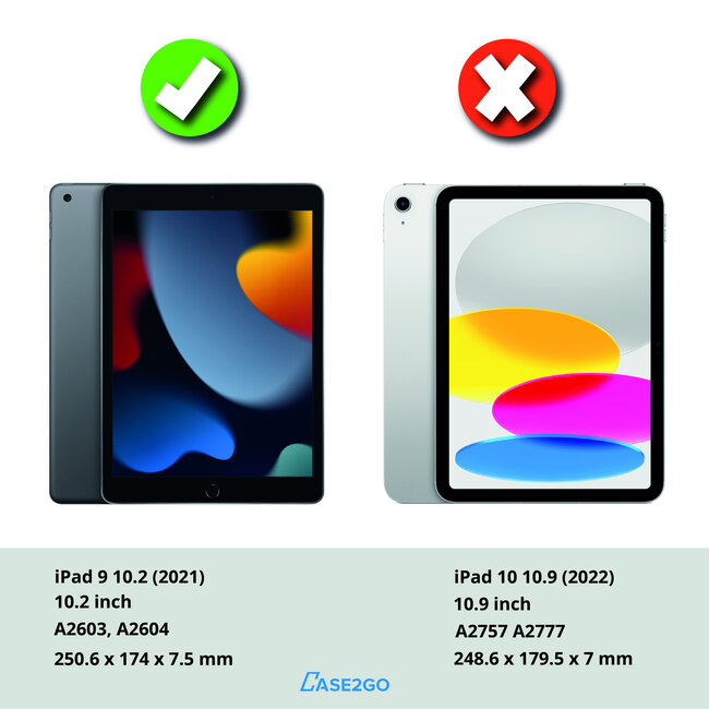 Case2go - Tablet hoes geschikt voor Apple iPad 10.2 (2021/2020/2019) - Business Wallet Book Case - Auto Wake/Sleep functie - Zwart