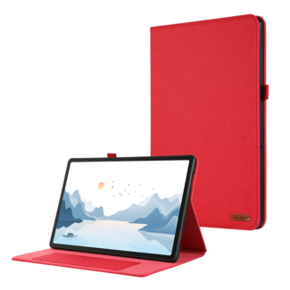 Case2go Case2go - Tablet hoes geschikt voor Lenovo Tab P12 (2023) - Bookcase van spijkerstof met pasjeshouder - Rood