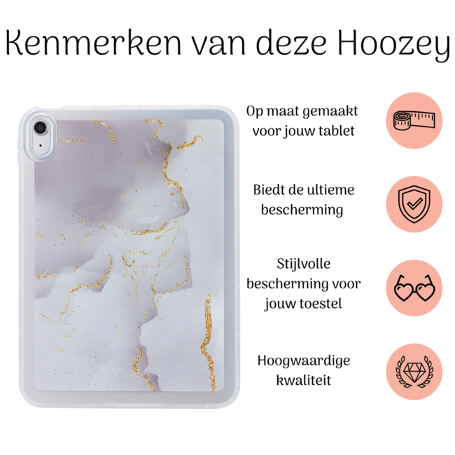 Hoozey - Back Cover geschikt voor Samsung Galaxy Tab S9+/S9 FE+ (2023) - 12.4 inch - Tablet hoes - Marmer print - Wit