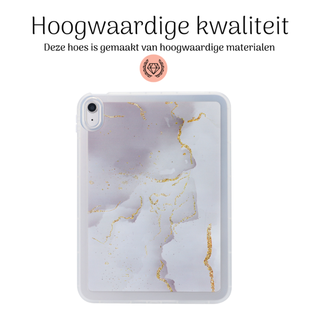 Hoozey - Back Cover geschikt voor Samsung Galaxy Tab S9+/S9 FE+ (2023) - 12.4 inch - Tablet hoes - Marmer print - Wit