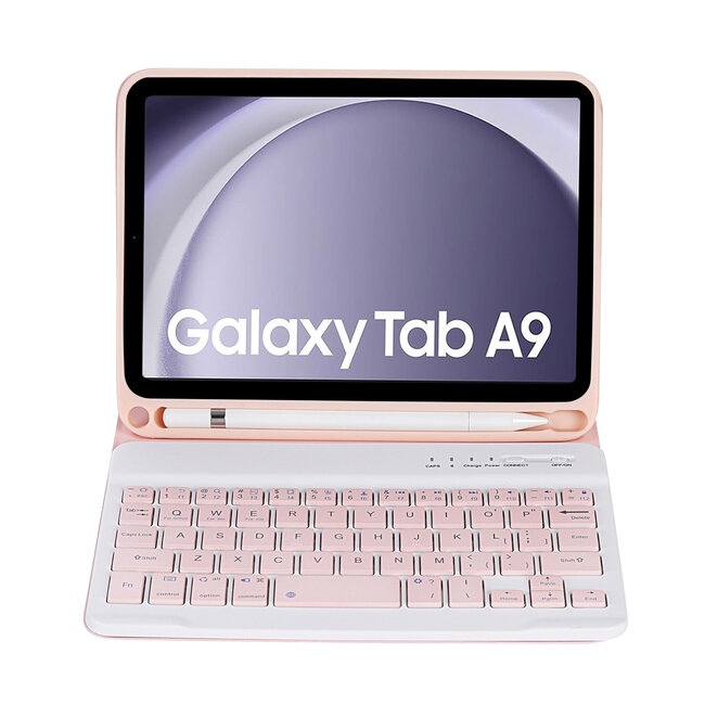 Case2go - Bluetooth Toetsenbordcase geschikt voor Samsung Galaxy Tab A9 (2023)  - Met stylus pen houder - QWERTY Keyboard case - Roze