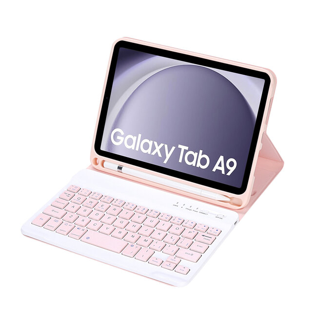 Case2go - Bluetooth Toetsenbordcase geschikt voor Samsung Galaxy Tab A9 (2023)  - Met stylus pen houder - QWERTY Keyboard case - Roze