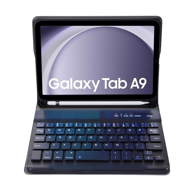 Case2go - Bluetooth Toetsenbordcase geschikt voor Samsung Galaxy Tab A9 (2023)  - Met stylus pen houder - QWERTY Keyboard case - Zwart