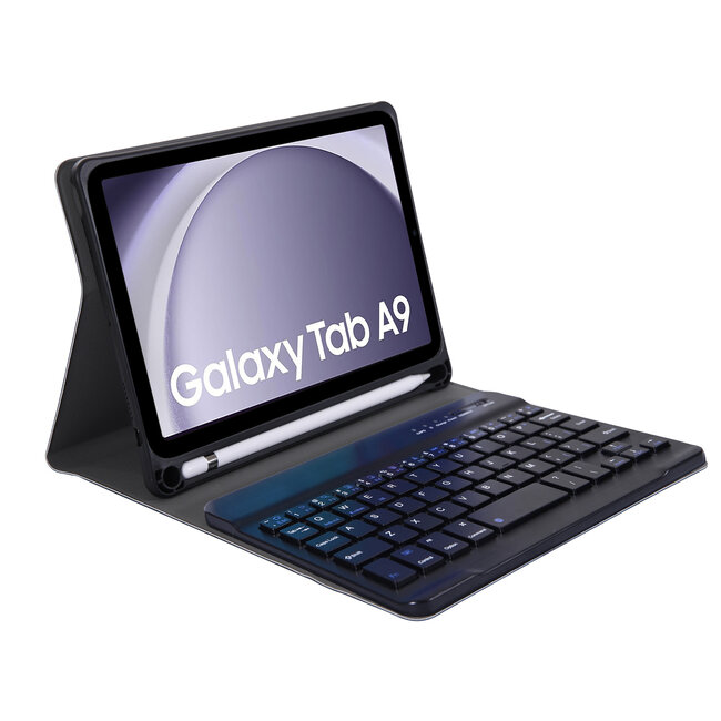 Case2go - Bluetooth Toetsenbordcase geschikt voor Samsung Galaxy Tab A9 (2023)  - Met stylus pen houder - QWERTY Keyboard case - Zwart