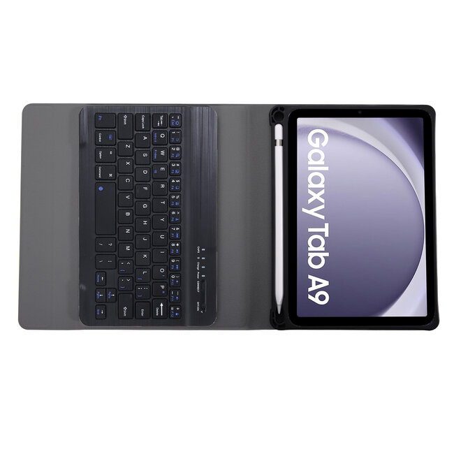 Case2go - Bluetooth Toetsenbordcase geschikt voor Samsung Galaxy Tab A9 (2023)  - Met stylus pen houder - QWERTY Keyboard case - Zwart