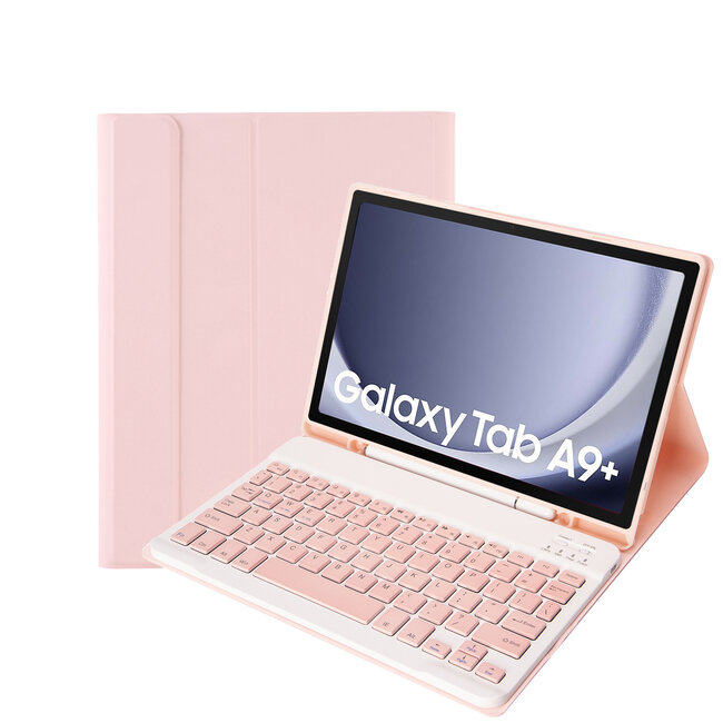 Case2go - Bluetooth Toetsenbordcase geschikt voor Samsung Galaxy Tab A9 Plus (2023) - Met stylus pen houder - QWERTY Keyboard case - Roze