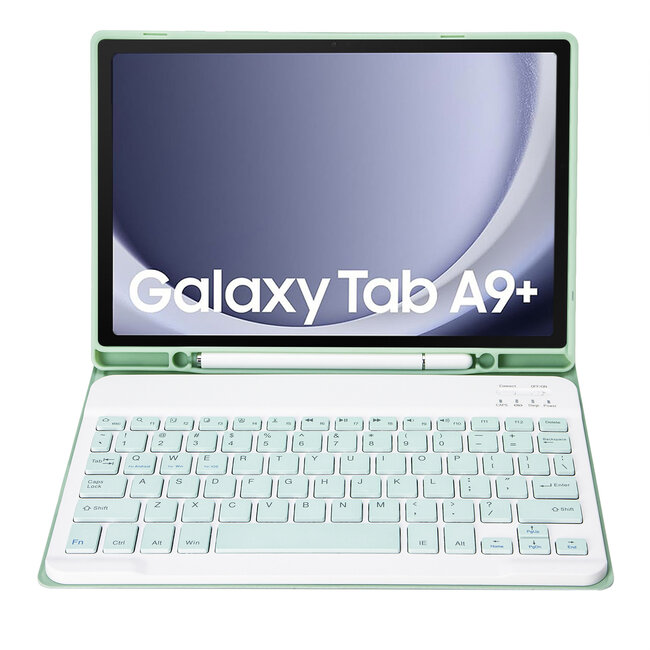 Case2go - Bluetooth Toetsenbordcase geschikt voor Samsung Galaxy Tab A9 Plus (2023) - Met stylus pen houder - QWERTY Keyboard case - Licht Groen