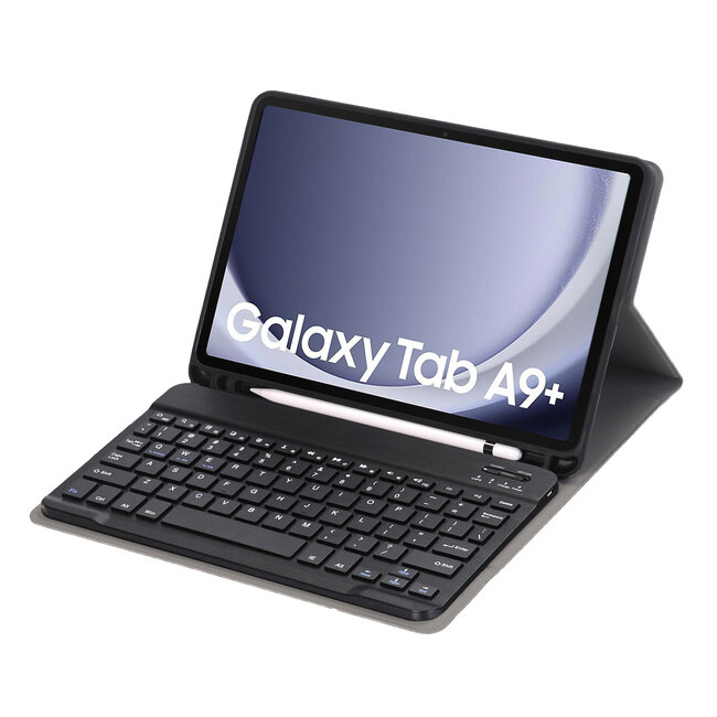 Case2go - Bluetooth Toetsenbordcase geschikt voor Samsung Galaxy Tab A9 Plus (2023) - Met stylus pen houder - QWERTY Keyboard case - Zwart