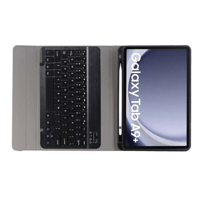 Case2go - Bluetooth Toetsenbordcase geschikt voor Samsung Galaxy Tab A9 Plus (2023) - Met stylus pen houder - QWERTY Keyboard case - Zwart