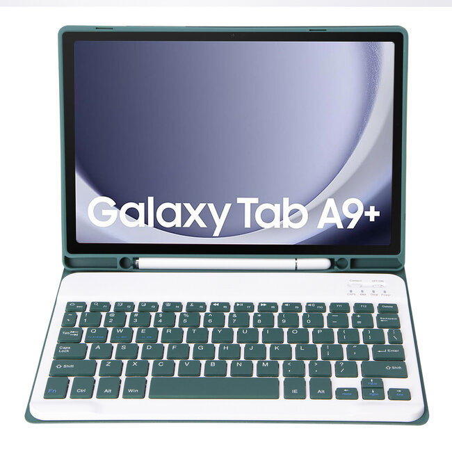 Case2go - Bluetooth Toetsenbordcase geschikt voor Samsung Galaxy Tab A9 Plus (2023) - Met stylus pen houder - QWERTY Keyboard case - Donker Groen