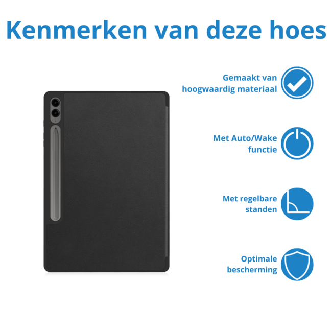 Case2go - Tablet hoes geschikt voor Samsung Galaxy Tab S9 FE Plus (2023) - Tri-fold Case - Met Pencilhouder - Zwart