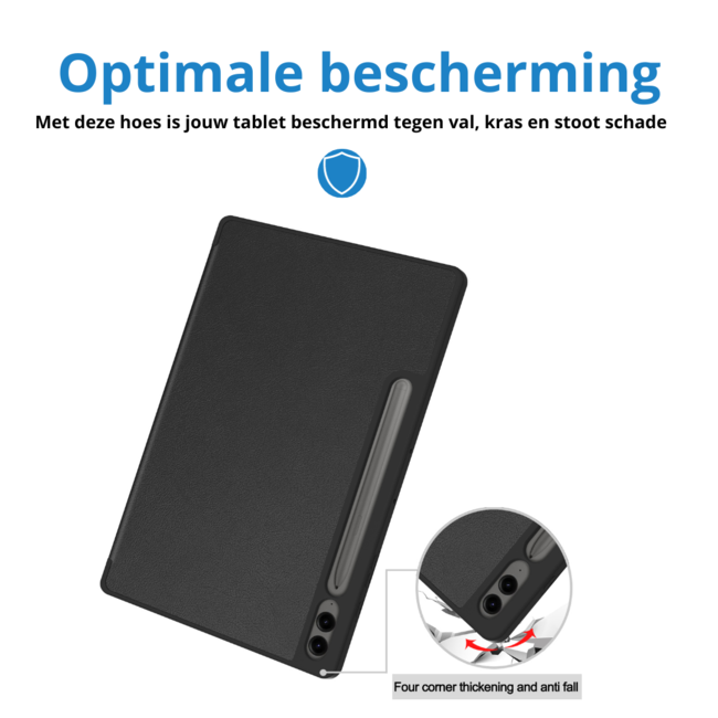 Case2go - Tablet hoes geschikt voor Samsung Galaxy Tab S9 FE Plus (2023) - Tri-fold Case - Met Pencilhouder - Zwart
