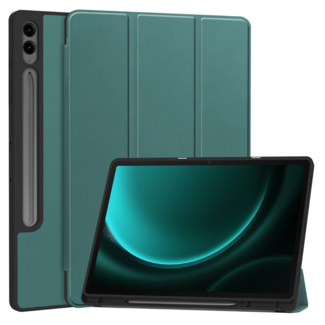 Case2go Case2go - Tablet hoes geschikt voor Samsung Galaxy Tab S9 FE Plus (2023) - Tri-fold Case - Met Pencilhouder - Donker Groen