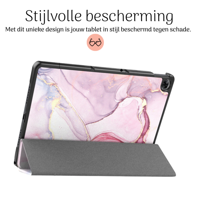 Hoozey - Book Case geschikt voor Samsung Galaxy Tab S9+ (2023) - 12.4 inch - Sleep cover - Marmer print - Roze