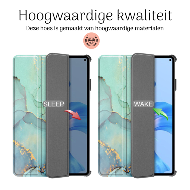 Hoozey - Book Case geschikt voor Samsung Galaxy Tab S9+ (2023) - 12.4 inch - Sleep cover - Marmer print - Groen