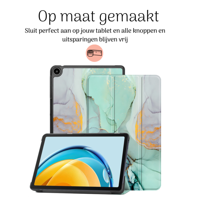 Hoozey - Book Case geschikt voor Samsung Galaxy Tab S9+ (2023) - 12.4 inch - Sleep cover - Marmer print - Groen