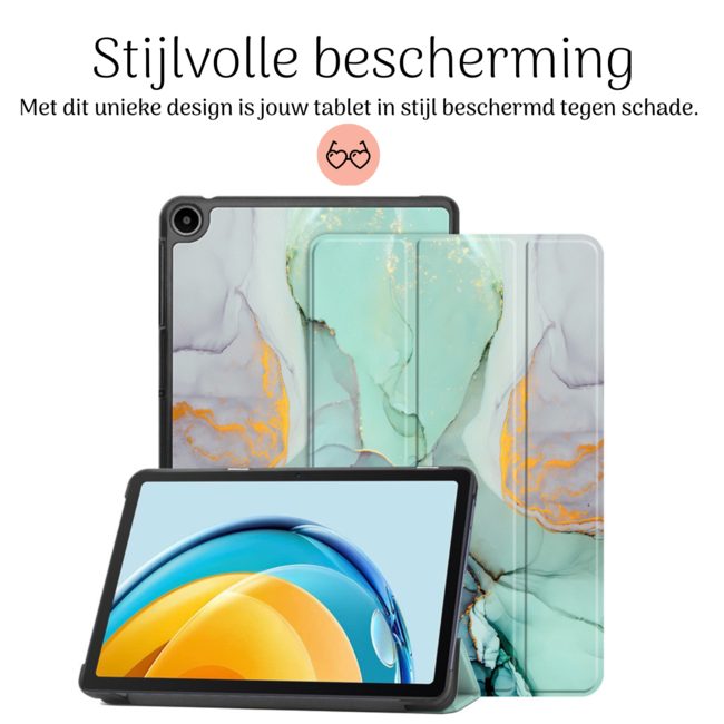 Hoozey - Book Case geschikt voor Samsung Galaxy Tab S9+ (2023) - 12.4 inch - Sleep cover - Marmer print - Groen