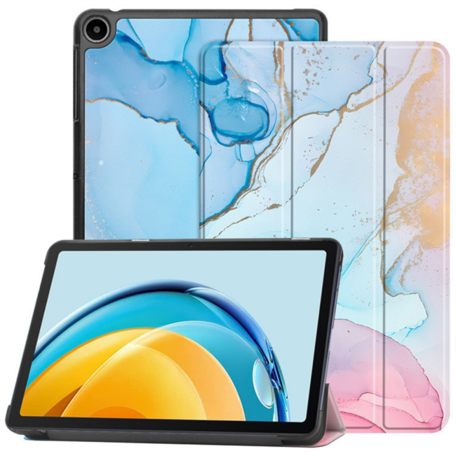 Hoozey - Book Case geschikt voor Samsung Galaxy Tab S9+ (2023) - 12.4 inch - Sleep cover - Marmer print - Blauw / Roze