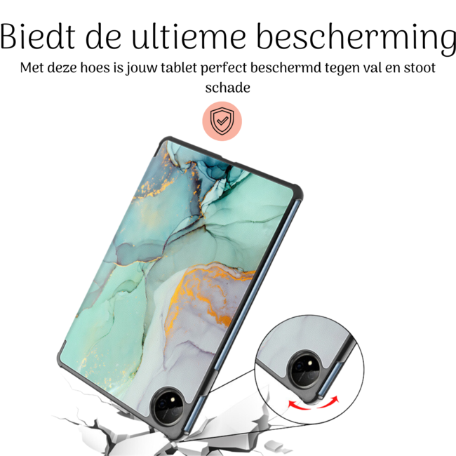 Hoozey - Book Case geschikt voor Samsung Galaxy Tab S9 Ultra (2023) - 14.6 inch - Sleep cover - Marmer print - Groen