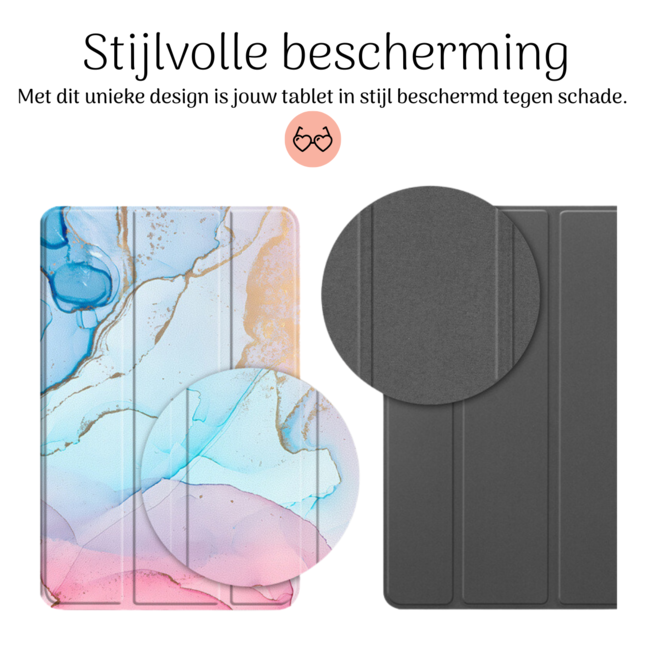 Hoozey - Book Case geschikt voor Samsung Galaxy Tab S9 Ultra (2023) - 14.6 inch - Sleep cover - Marmer print - Blauw / Roze