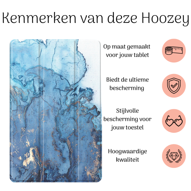Hoozey - Book Case geschikt voor Samsung Galaxy Tab S9 Ultra (2023) - 14.6 inch - Sleep cover - Marmer print - Licht Blauw