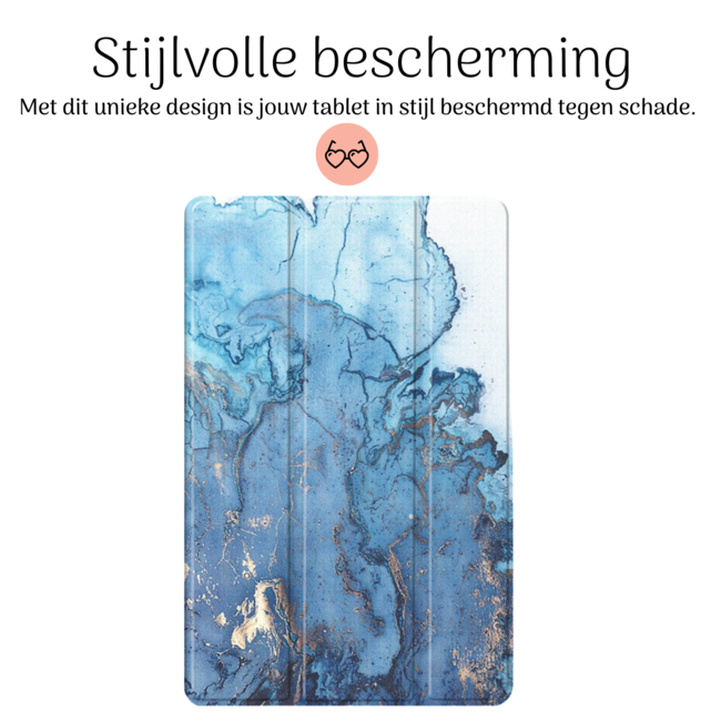 Hoozey - Book Case geschikt voor Samsung Galaxy Tab S9 Ultra (2023) - 14.6 inch - Sleep cover - Marmer print - Licht Blauw